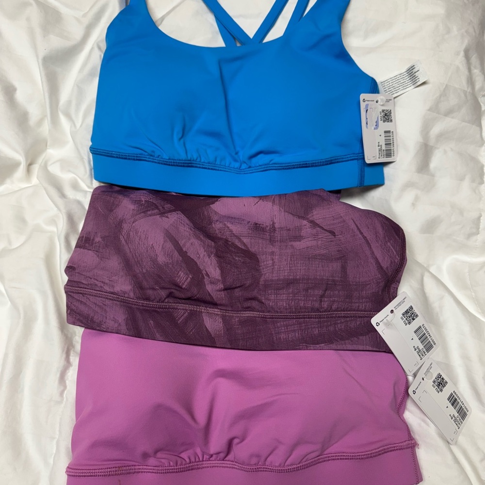 Lululemon Blue Sports Bra and Purple Leggings Set